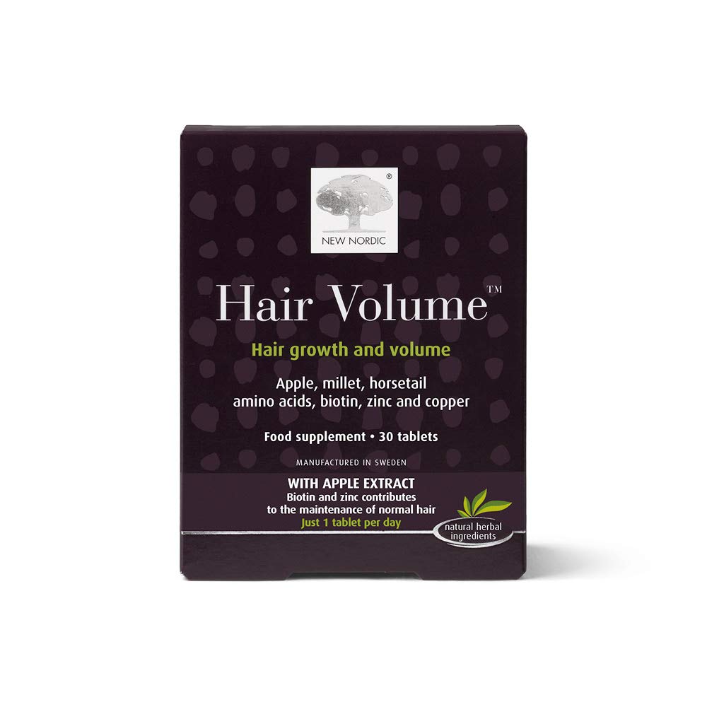 New Nordic Hair Volume 30 Tablets - Clinically Proven Hair Growth Vitamins - Biotin, Zinc & Apple - Visibly Thicker & Shiny Hair - for Women & Men