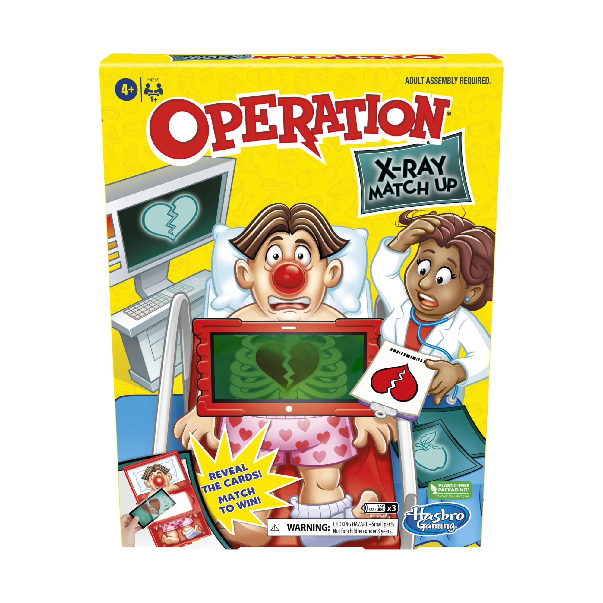 Hasbro Gaming Operation X-Ray Match Up Board Game for 2 or More Players, Matching Game for Kids Ages 4 and Up, with Lights and Sounds,Red